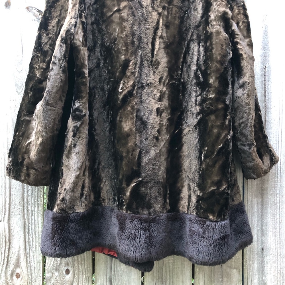Vintage Fur Coat Double Breasted Mid Length Size XL Brown Black - Picture 12 of 16